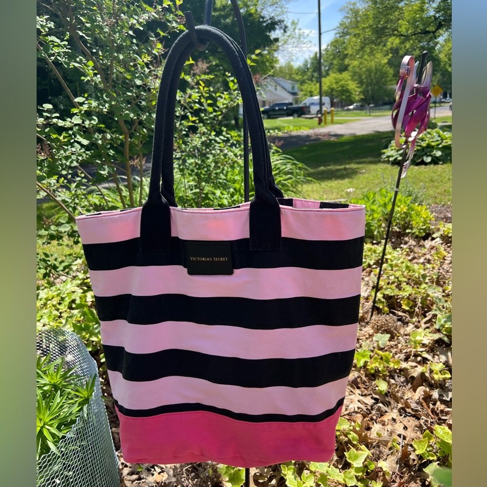 Victoria's Secret Pink and Black Bold Striped Tote
